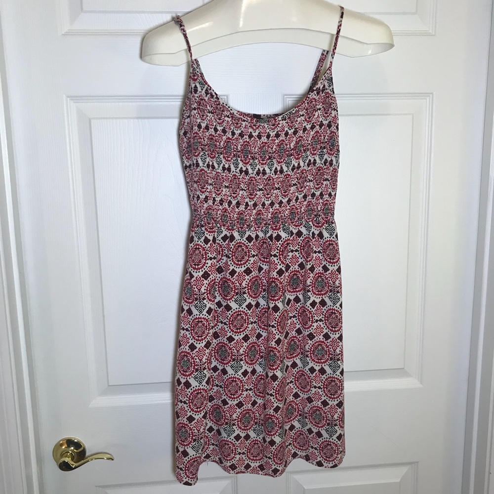 Divided Spaghetti Strap Geometric Print Dress